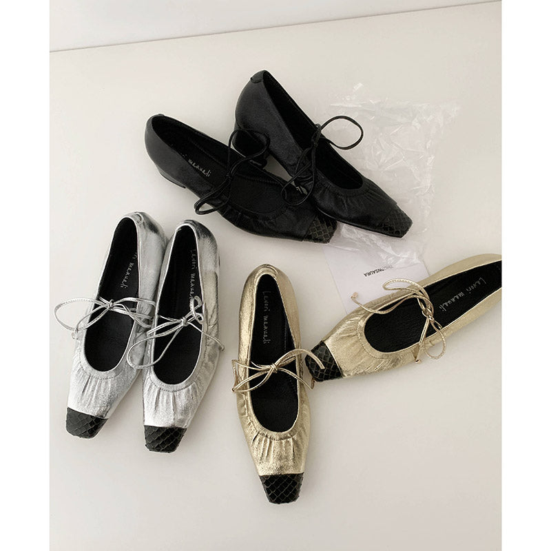 Karin Luna In Stock Spot Goods  Retro Sweet Bowknot Granny Wrinkled Single Shoes