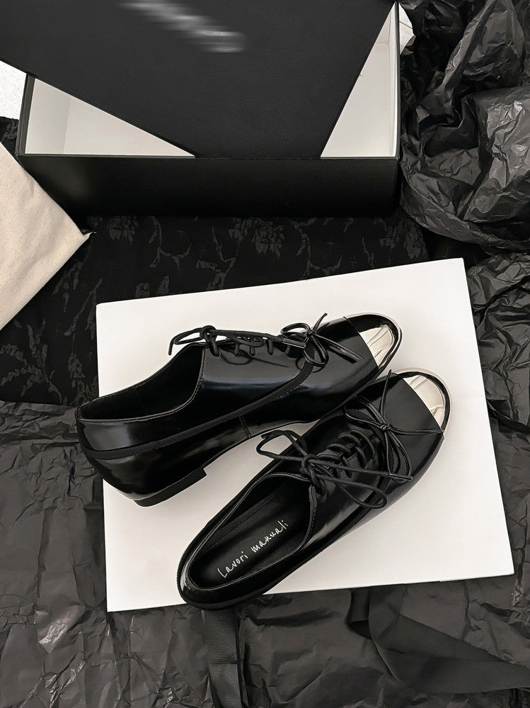 Karin Luna In Stock Spot Goods  Casual Lace-Up Metal Toe Bow Deep Mouth Single Shoes