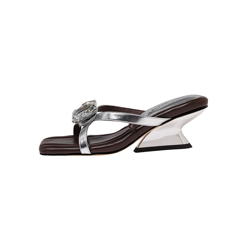 Karin Luna In Stock Spot Goods Rhinestone Square Toe Irregular Heel Slippers