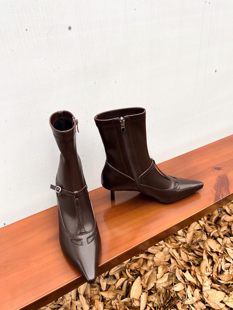 Karin Luna In Stock Spot Goods Elegant Stiletto Pointed Toe Side Zipper Short Boots