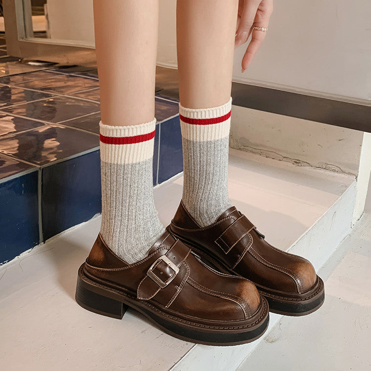 Karin Luna In Stock Spot Goods Metal Round Toe Cow Leather Thick Sole Flats