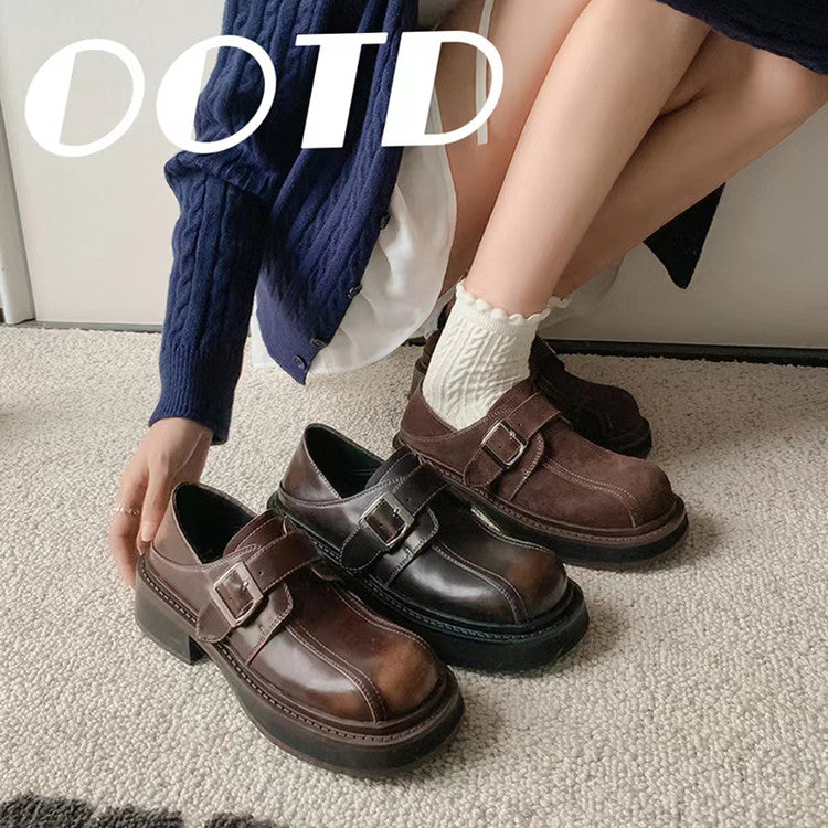 Karin Luna In Stock Spot Goods Metal Round Toe Cow Leather Thick Sole Flats