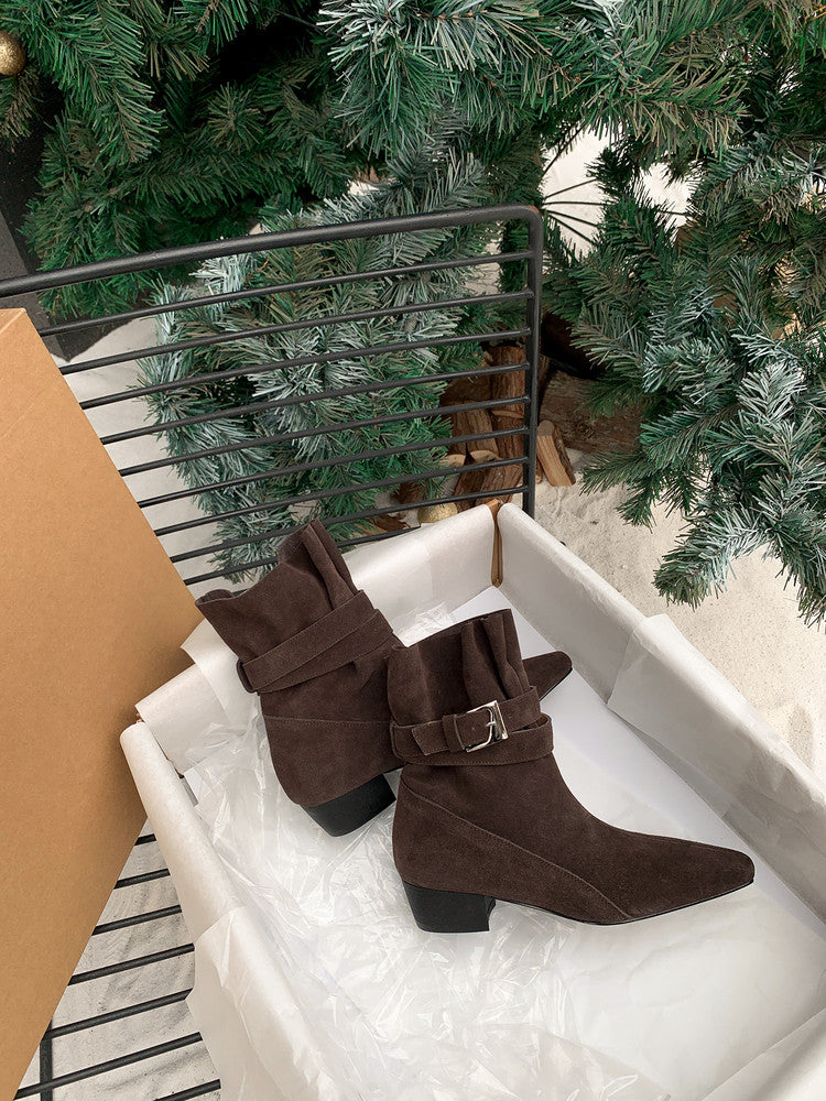 Karin Luna In Stock In Stock Hot-Selling Basic Old Money Style Retro Belt Buckle Short Boots