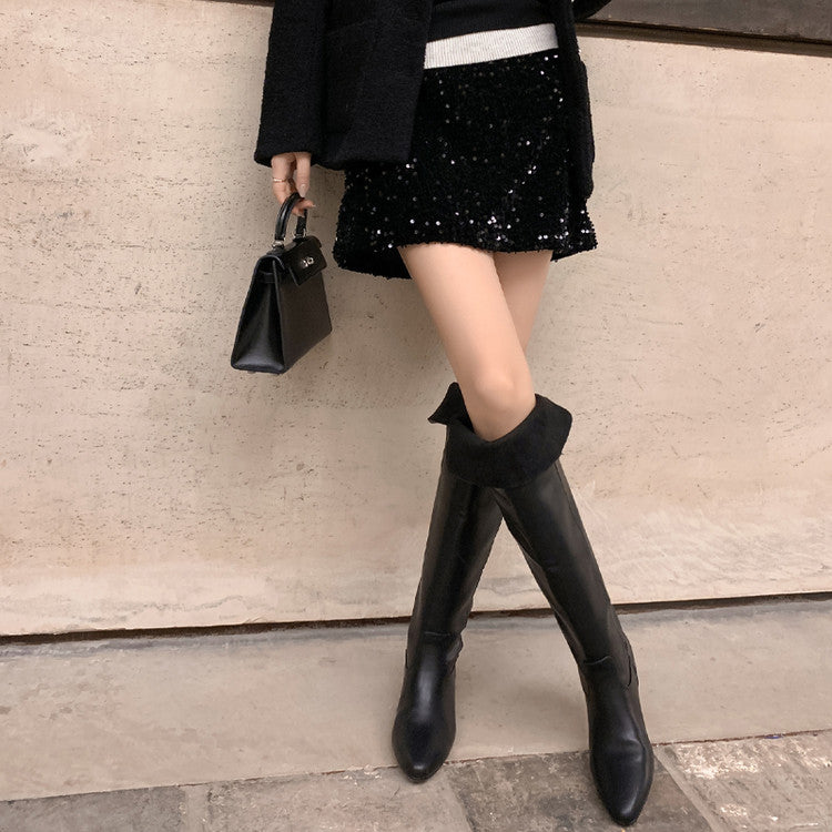Karin Luna In Stock Spot Goods Vintage Cowhide Leather Two-Way Wear Pointed Toe Height-Increasing Long Boots