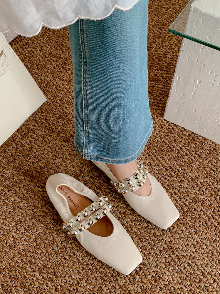 Karin Luna In Stock Spot Goods  Pig Nose Metal Strap Super Soft Granny Full Leather Mary Jane Shoes