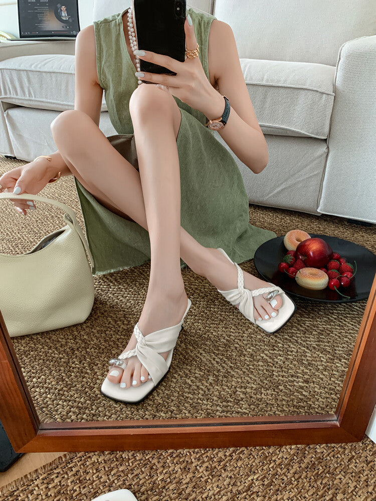 Karin Luna has a sense of design ~Twist Braided Cross Strap Square Toe Sandals