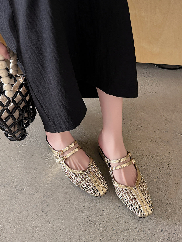 Karin Luna In Stock Spot Goods Hollow Woven One-Strap Closed-Toe Slippers