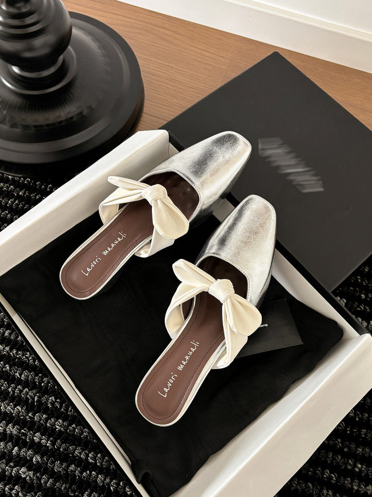 Karin Luna In Stock In Stock  Fluffy feel Bowknot Closed-Toe Slippers