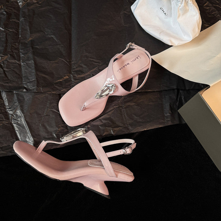 Karin Luna Bestseller Element Square Toe Irregular Heel Super Stable Toe Clip Sandals