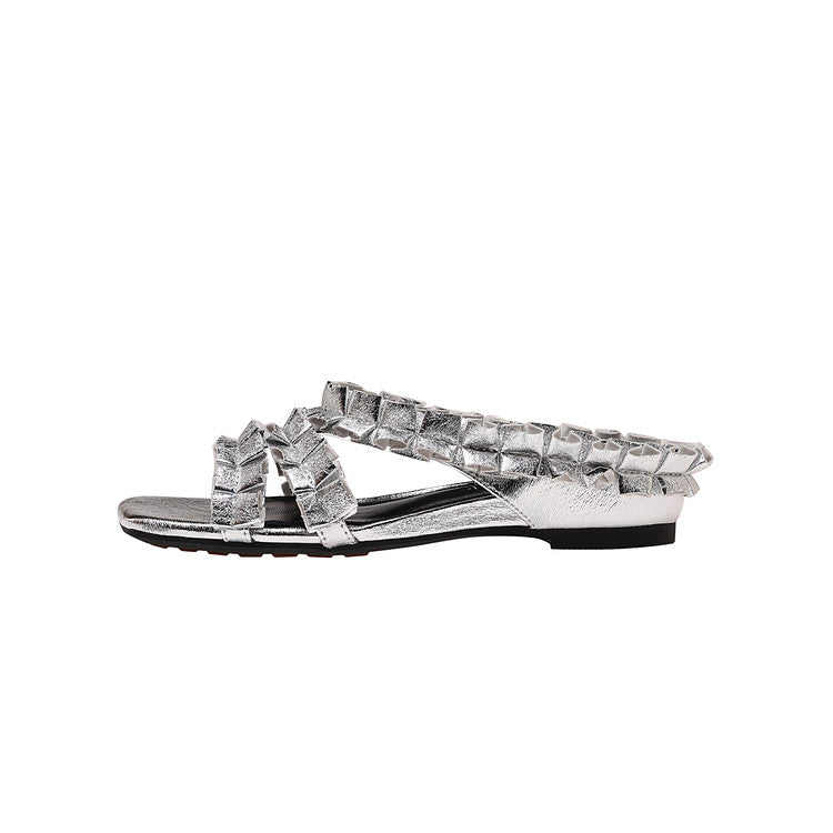 Karin Luna In Stock   Spot Goods  Niche Design Square-Toed Pleated Flat Slippers