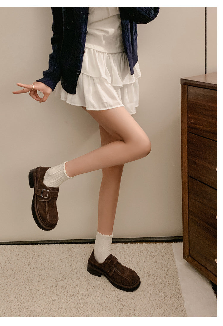 Karin Luna In Stock Spot Goods Metal Round Toe Cow Leather Thick Sole Flats