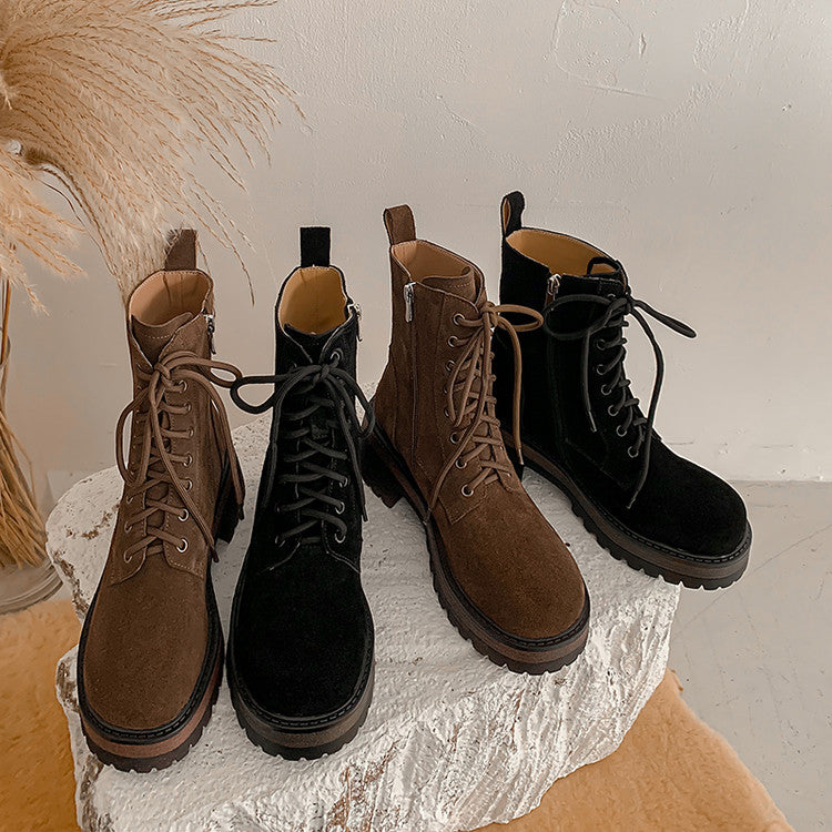 Karin Luna In Stock Casual style thin strap round toe suede ankle boots