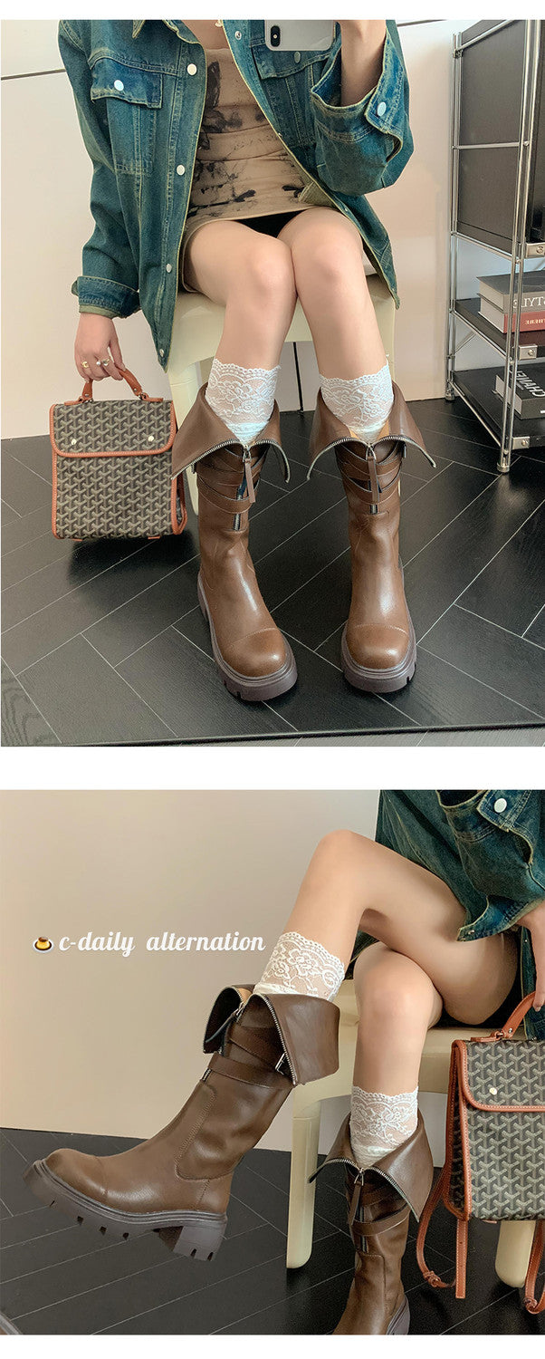 Karin Luna In Stock In-stock Foldable Niche Thick-soled Knight Boots