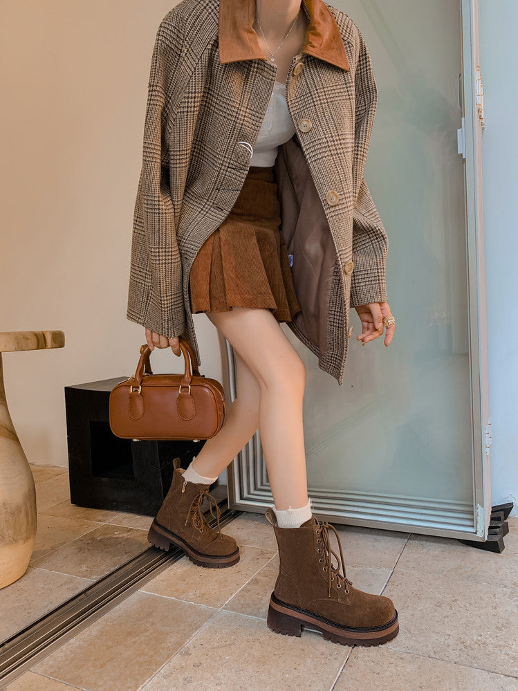 Karin Luna In Stock Casual style thin strap round toe suede ankle boots