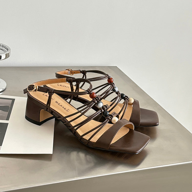 Karin Luna Bohemian Vacation Style~Square Toe Open Toe Sandals
