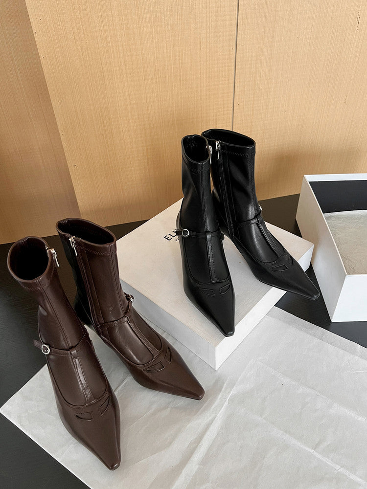 Karin Luna In Stock Spot Goods Elegant Stiletto Pointed Toe Side Zipper Short Boots