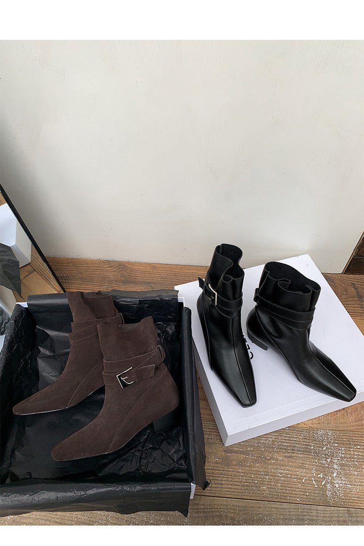 Karin Luna In Stock In Stock Hot-Selling Basic Old Money Style Retro Belt Buckle Short Boots