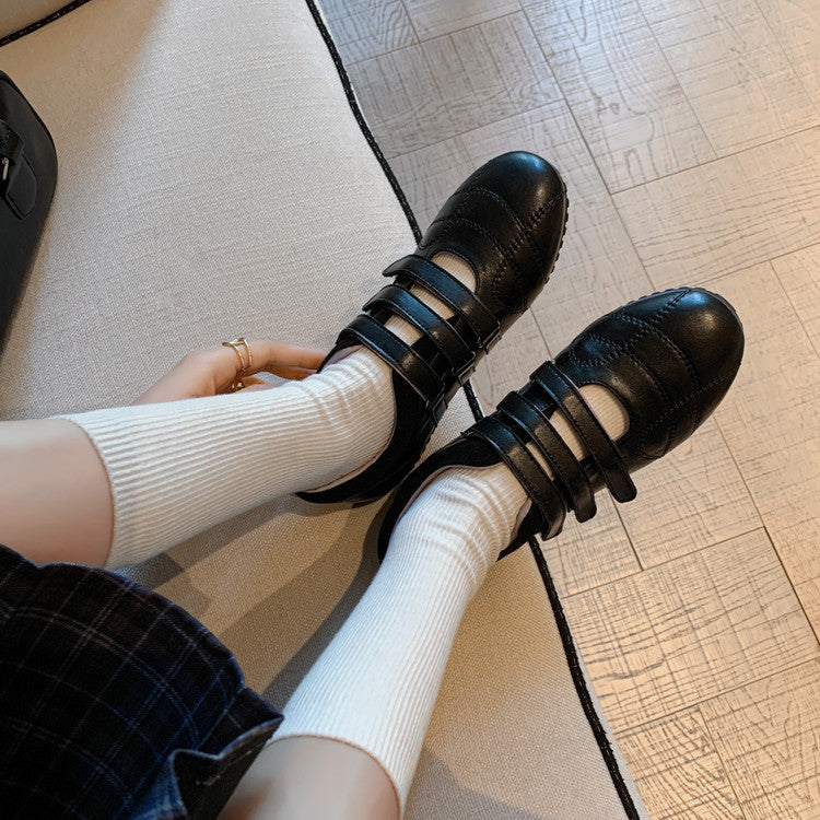 Karin Luna Casual Shoes Series~  In Stock In Stock Magic Tape Round Toe Internal Height Increase Single Strap Flats