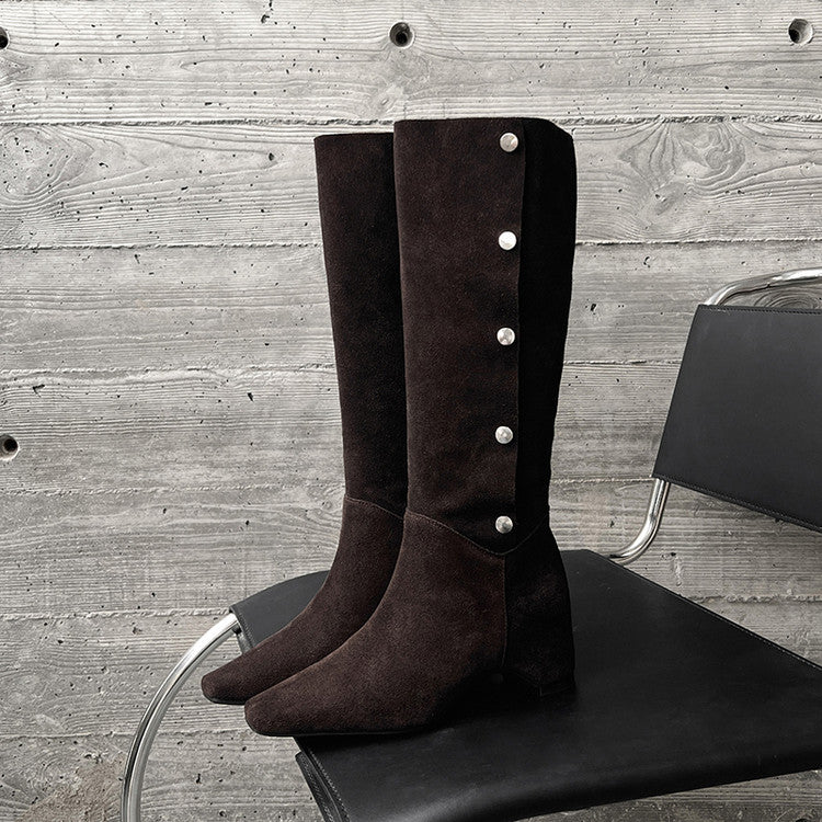 Karin Luna Bestseller Hot-Selling Hidden Buckle Lazy Style Square-Toe Height-Increasing Suede Western Boots