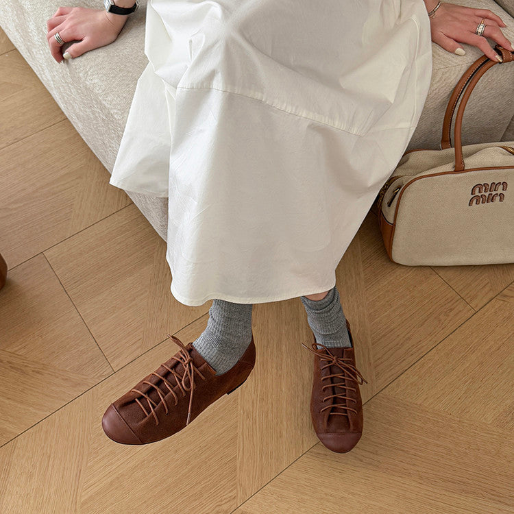 Karin Luna In Stock In Stock   Xiaohongshu Hot-Selling Lace-Up Round-Toe Deep Mouth Single Shoes