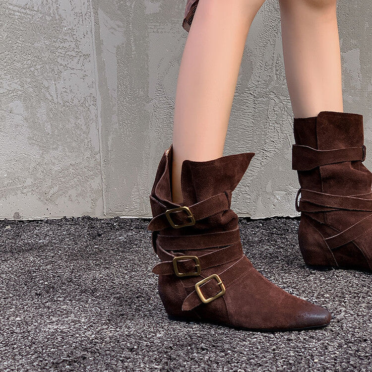 Karin Luna Cow Leather Small Square Toe Belt Buckle Fashion Boots
