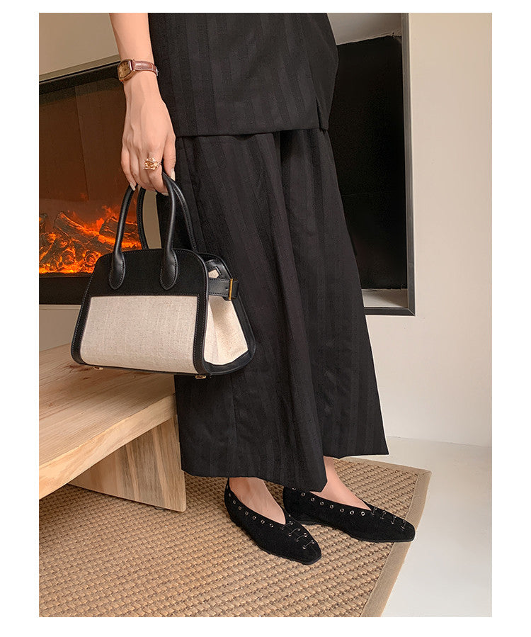 Karin Luna In Stock Spot Goods    Old Money Style Square Toe Suede Flats