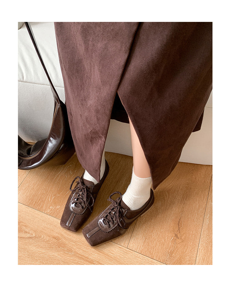 Karin Luna In Stock Spot Goods   Pig Nose Thin Strap Square Toe Patchwork Single Shoes