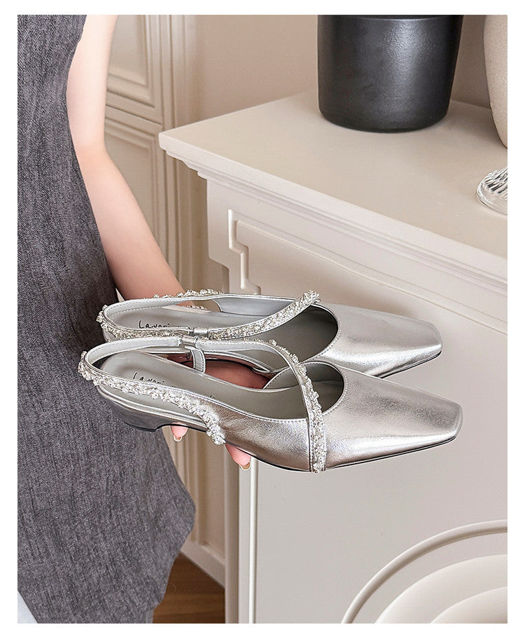 Karin Luna In Stock In Stock  Fresh Summer Vibes  Rhinestone Small Square Toe Elegant Closed-Toe Sandals