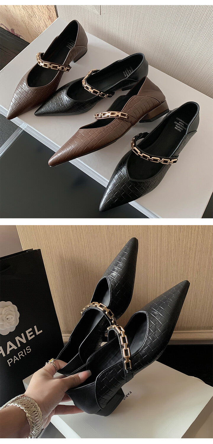 Karin Luna has prepared stock  Metal Fasteners Commuting Style Pointed Toe Chunky Heel Stone Pattern Large Single Shoes