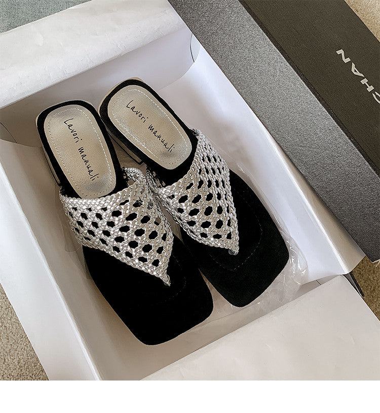 Karin Luna Hot-Selling Braided Style  In stock Toe-strap Woven Sofa Insole Slippers