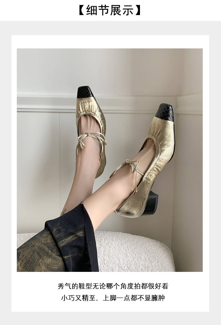 Karin Luna In Stock Spot Goods  Retro Sweet Bowknot Granny Wrinkled Single Shoes