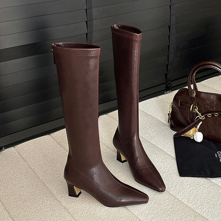 Karin Luna In Stock In Stock  Square Toe Chunky Heel Korean Style Elegant Long Boots