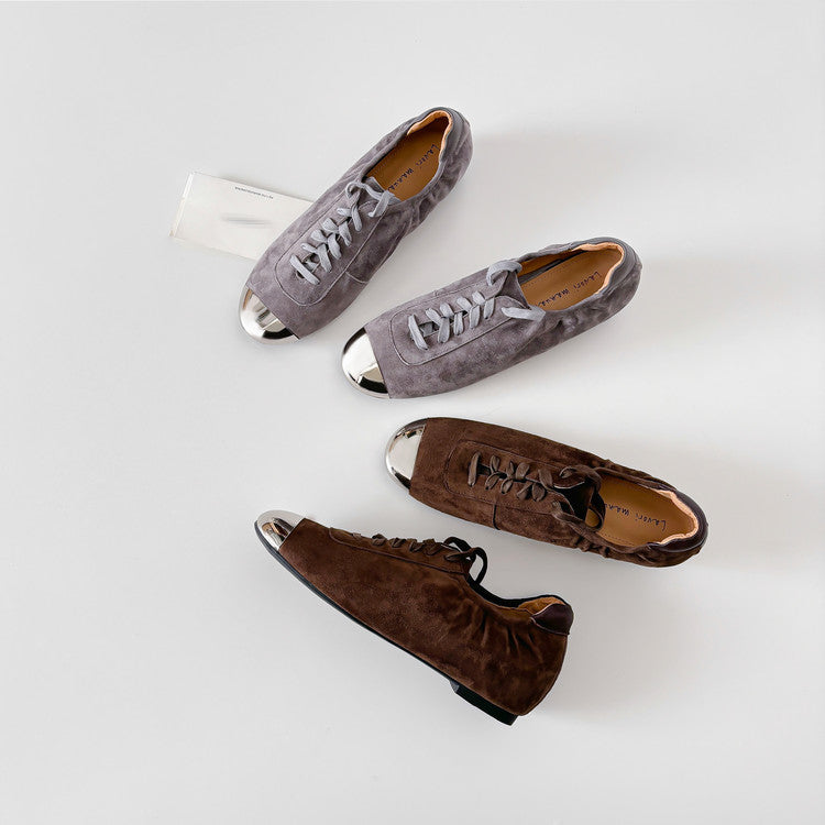 Karin Luna In Stock In Stock  High-end Metal Toe Lace-up Flats