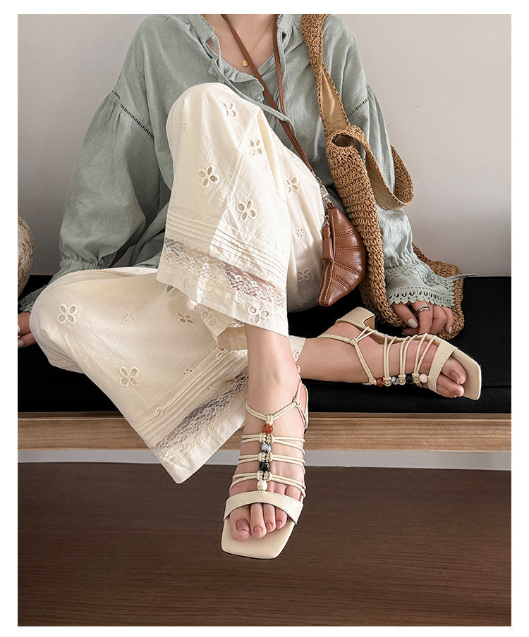 Karin Luna Bohemian Vacation Style~Square Toe Open Toe Sandals