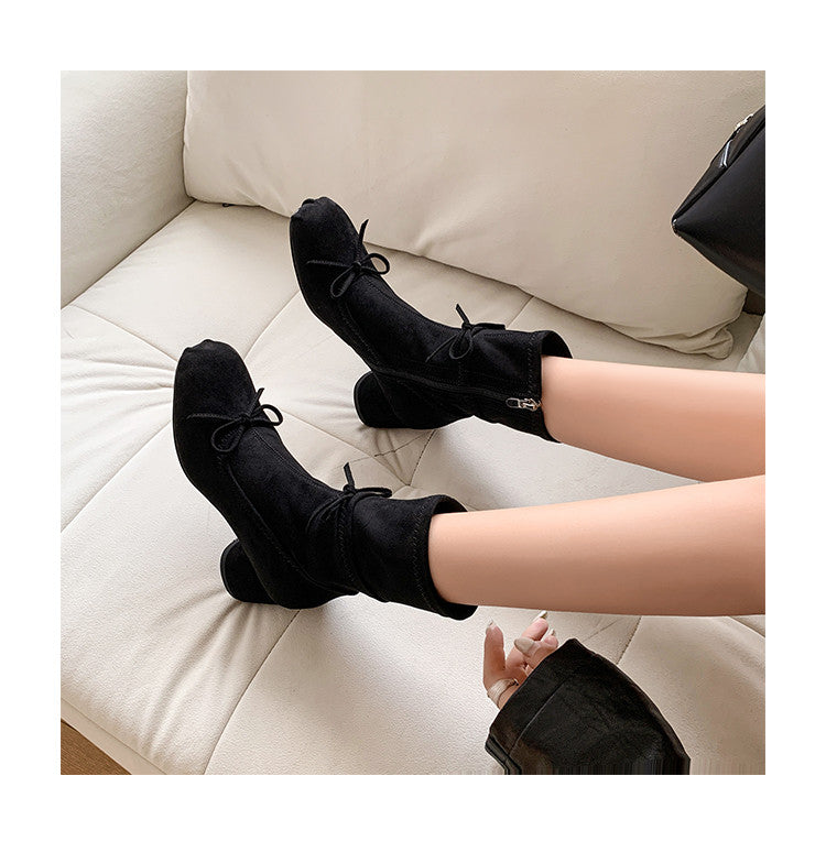 Karin Luna In Stock Spot Goods Hot-Selling Sweet Standard Bow Round-Toe Slim Short Boots
