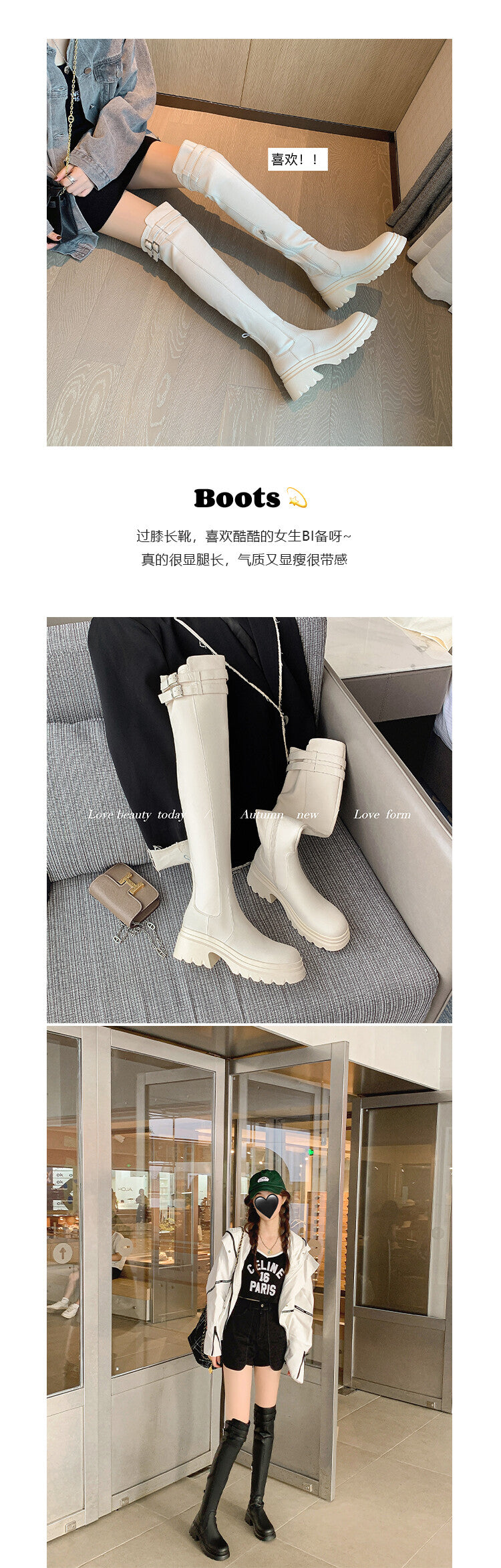 Karin Luna In Stock is the Way to Go！ Basic Thick-Soled Over-the-Knee Boots Super Soft Sheepskin Classic