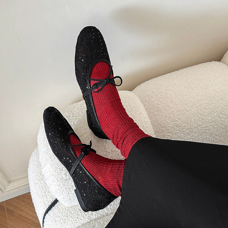Karin Luna In Stock Spot Goods  Summer Breathable Retro Embroidered Bow Granny Shoes