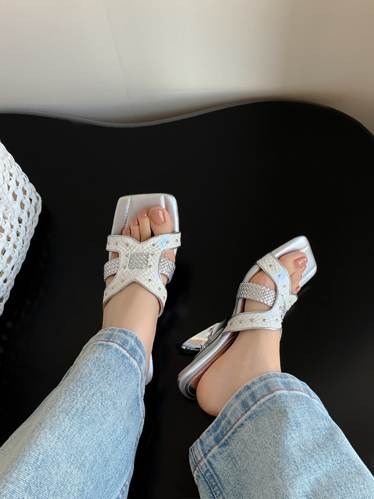 Karin Luna Fish Skin Series~ Hot-selling Square-Toe Slippers with Built-in Traffic