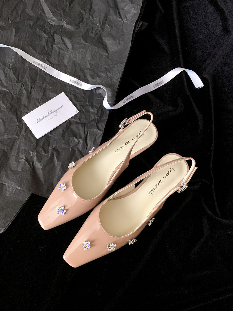 Karin Luna In Stock  Spot Goods  Rhinestone Small Square Toe Closed-Toe Sandals