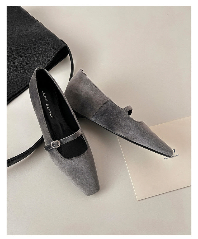 Karin Luna In Stock Spot Goods  Elegant Square-Toe One-Strap Height-Increasing Flats