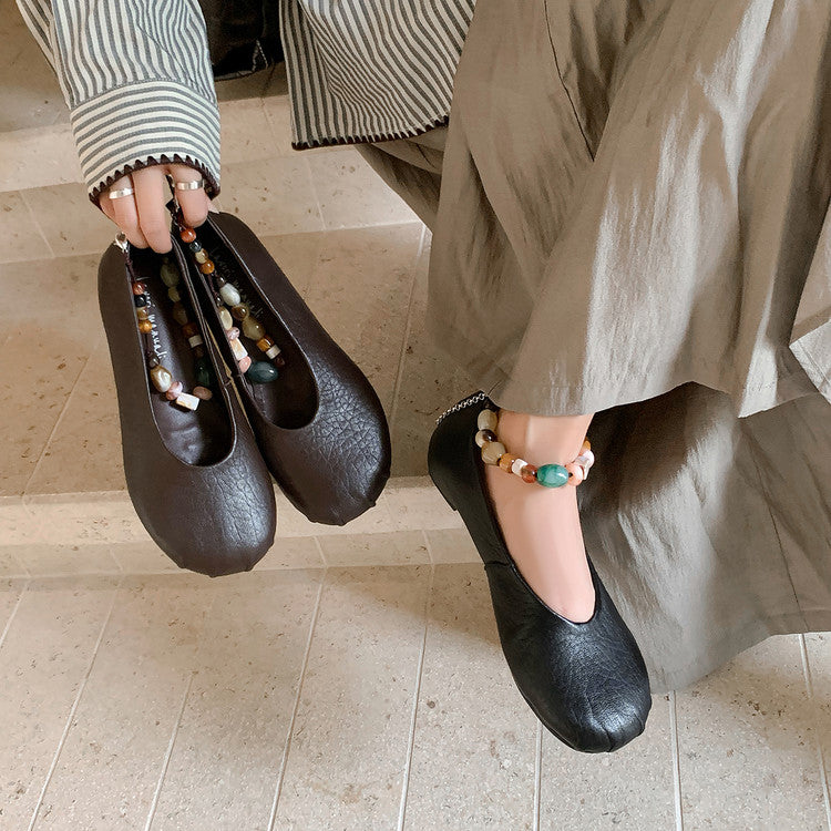 Karin Luna Full Layer Inside and Out~Elephant Pattern Round Toe Hidden Wedge Granny Shoes