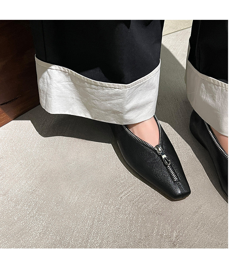 Karin Luna In Stock In Stock ~Basic Versatile Light Luxury Zipper Small Square Toe Flats