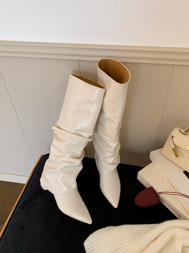 Karin Luna Elegant Style Pointed Toe Hidden Wedge Long Boots