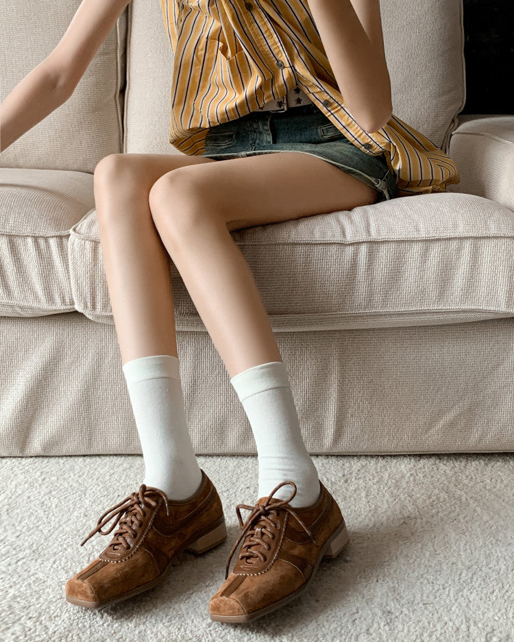 Karin Luna In Stock Spot Goods   Pig Nose Thin Strap Square Toe Patchwork Single Shoes