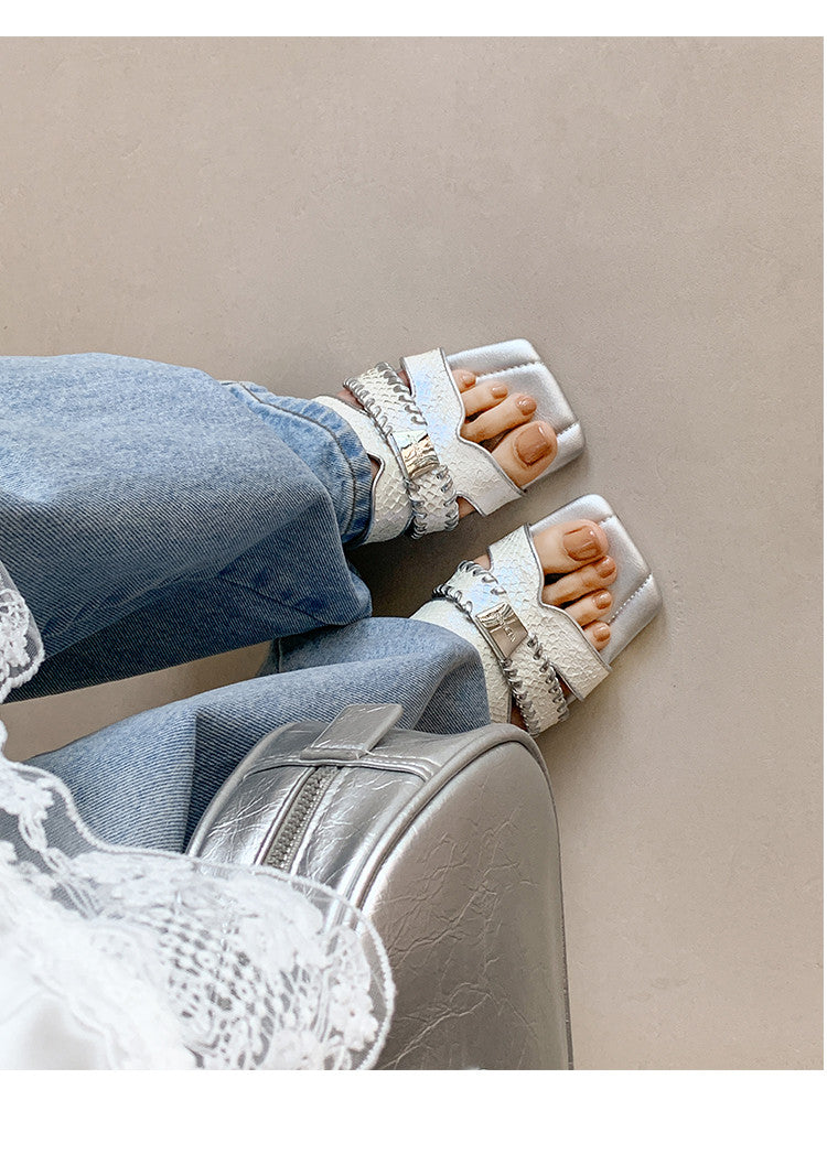 Karin Luna Fish Skin Series~ Hot-selling Square-Toe Slippers with Built-in Traffic