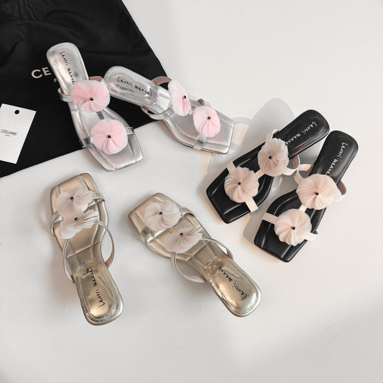 Karin Luna Hot-Selling Floral Square Toe Irregular Heel Floral Slippers