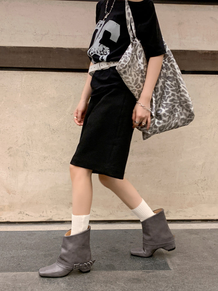 Karin Luna Data Hot Item Square Toe Hidden Wedge Belt Buckle Suede Ankle Boots