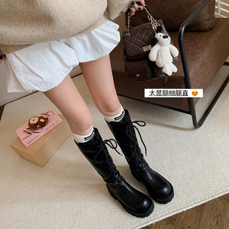 Karin Luna Fashion Style Round Toe Front Lace-up Adjustable Leg Circumference Suitable for both slim and thick legs