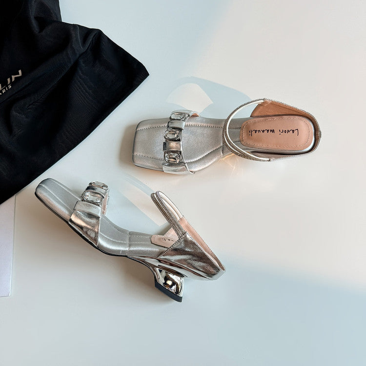 Karin Luna Bestseller Popular Rhinestone Ribbon Square Toe Slippers