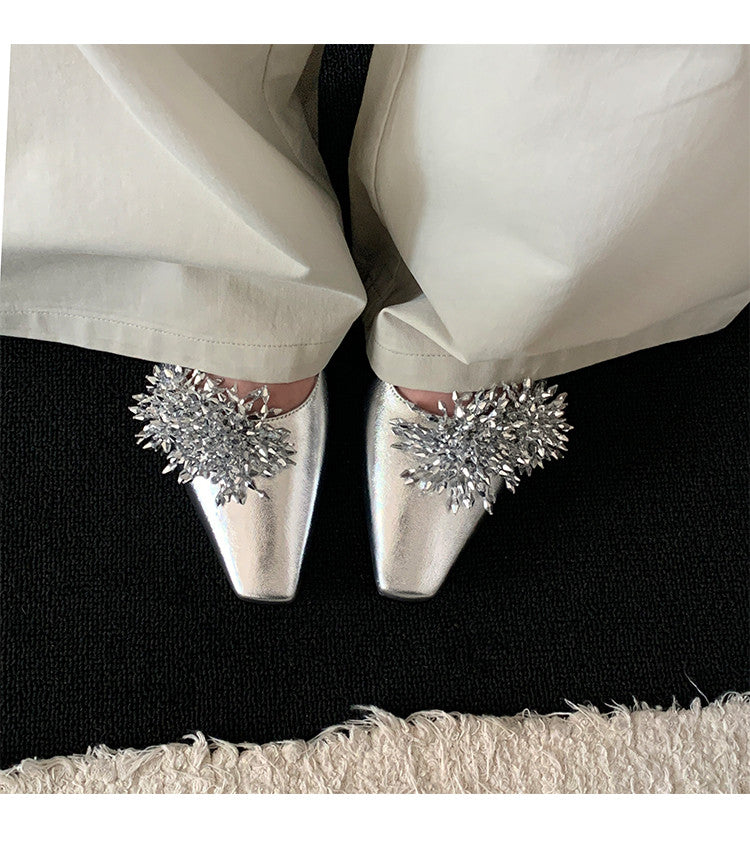 Karin Luna Brilliant Fireworks~Elegant Square-Toed Closed-Toe Chunky Heel Sandals